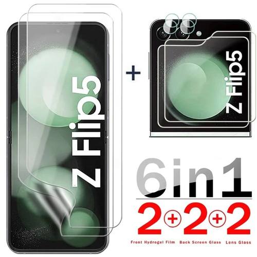 6in1 Hydrogel Film For Samsung Galaxy Z Flip 5 Rear Camera Lens Glass Front Screen Protector for Gal