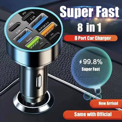 New Digital Display Car With 4usb Car Charger 66w Quick Charging Car Mobile Phone Adapter PD Mobile
