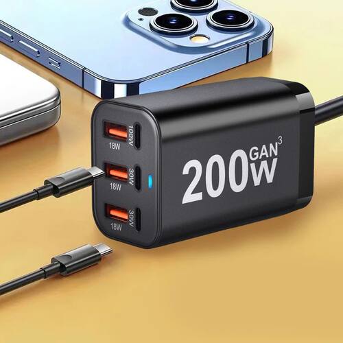 200W 6-Ports Type-C USB Desktop Charger PD UBS-C Quick Charging Power Adapter For Macbook Laptop For