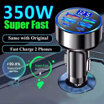 350W USB Car Charger PD QC3.0 USB C Car Phone Charger Type C Adapter for iPhone Samsung Huawei Quick
