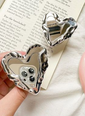3D Metal Silver Love Heart Mobile Phone Holder Griptok Mirro