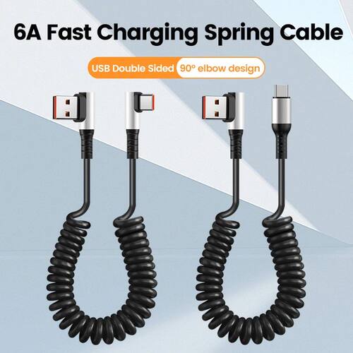 90 Degree Elbow Spring Cable USB Type C 6A Quick Charging 0.