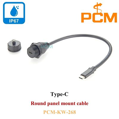 IP67 USB3.1 Type-C round panel mount cable with waterproof cap Waterproof USB-C extension cable fron