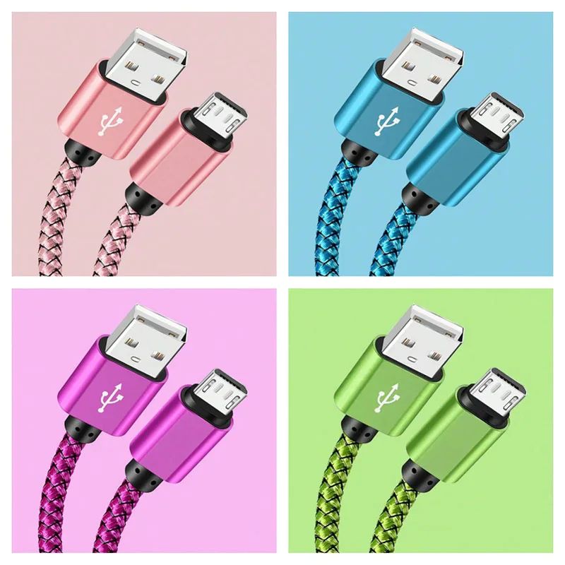 Micro USB Cable Data Sync 2A Quick Charging 1M 2M 3M Nylon Braided Charger Cable For Samsung Huawei
