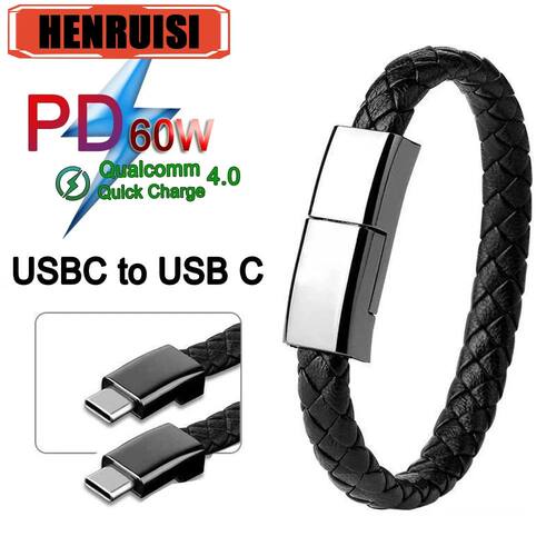PD 60W Quick Charging Cable USB C to USB C Bracelet Data Cord For iPhone 16 Samsung Huawei Type C Qu