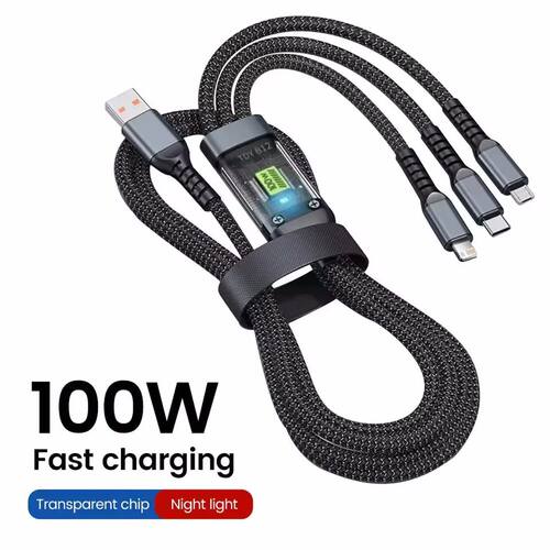 100W 3In1 Transparent Pilot Lamp Super Quick Charging Cable 6A Universal with Type C Usb Micro for S