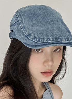 夏季牛仔帽子批发光板简约鸭舌帽水洗牛仔贝雷帽女薄款透气前进帽