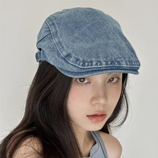 夏季牛仔帽子批发光板简约鸭舌帽水洗牛仔贝雷帽女薄款透气前进帽