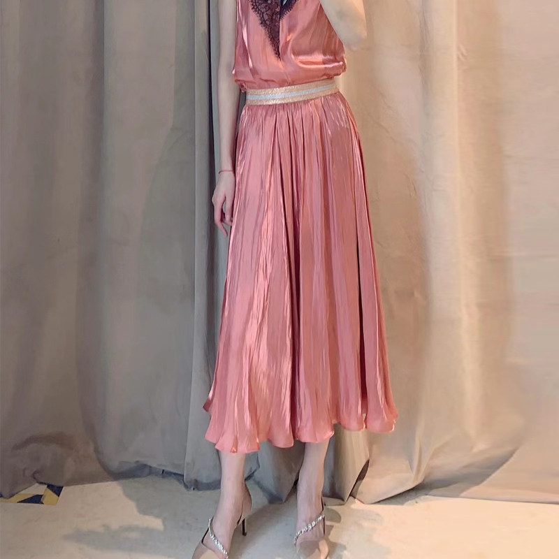 年阿玛施新特官网2021夏新款高腰百搭女装弹力腰大摆A字裙半身裙