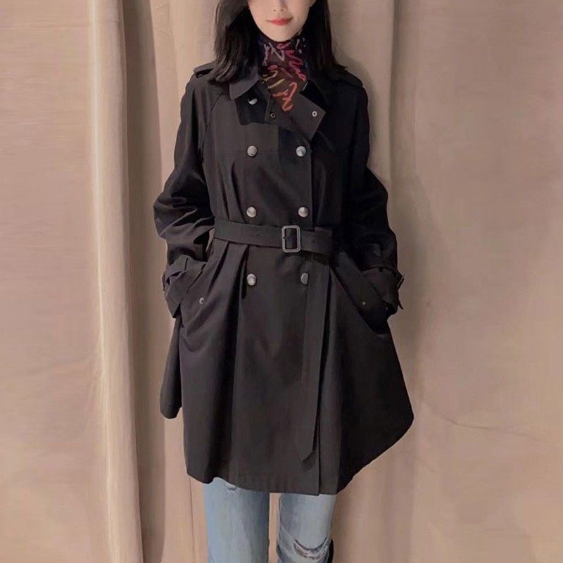 年阿玛施新特官网2021秋季新款百搭女装腰带双排扣中长款风衣外套