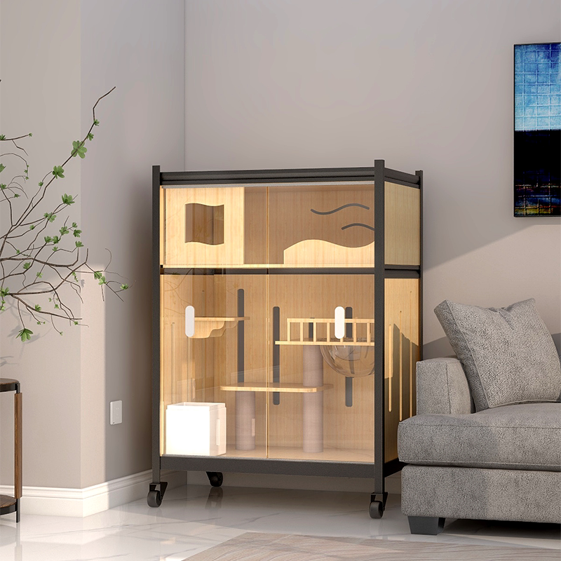 豪华猫笼子双层猫别墅超大猫产房猫窝一体铁架猫屋实木猫柜猫咪窝