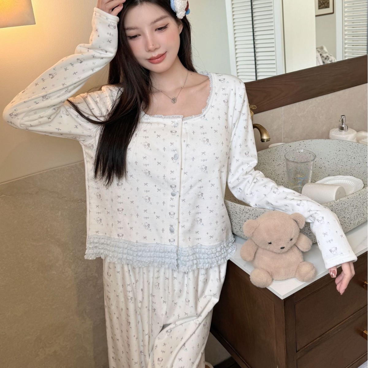 秋冬季新款小清新少女感减龄睡衣女海岛绒长袖长裤家居服两件套装