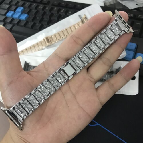 适用苹果iwatch8表带s9时尚淑女applewatch7镶钻满天星金属手表带