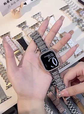 适用苹果iwatch8高级感镶钻s9细腰手表带applewatch76/se小众女款