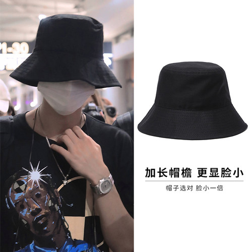 明星同款渔夫帽男黑色光身遮阳