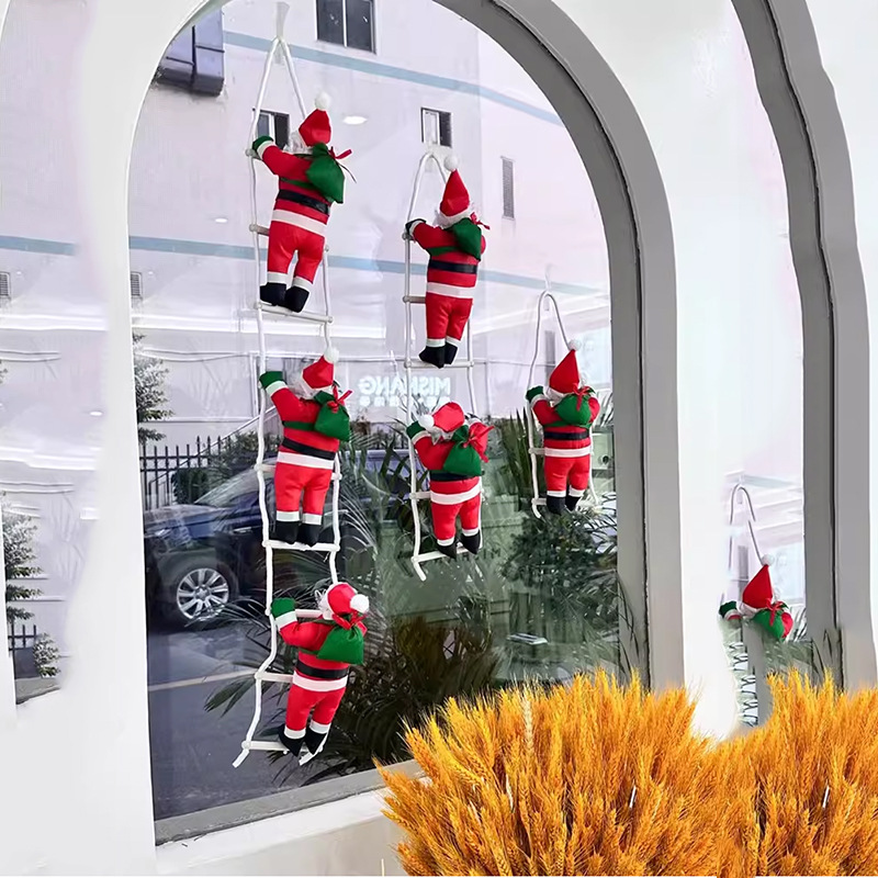 爬梯子充棉圣诞老人橱窗挂件