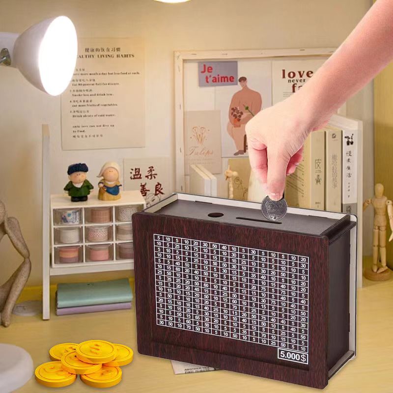 跨境只进不出储蓄罐一万元复古木质存钱罐Money Box with Counter