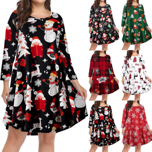Women's Wish Fashion Christmas Print Mid-sleeve Large Size W