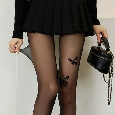 Women Butterfly Print Tights Seamless Sexy Lace Mesh Fishnet