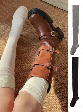 Black White Stockings Women Girls Thigh High Long Socks JK J