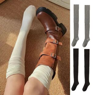 Black White Stockings Women Girls Thigh High Long Socks JK J