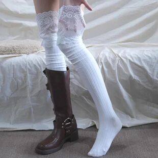 Women Lace Stockings Thigh Casual High The Patch Knee Over
