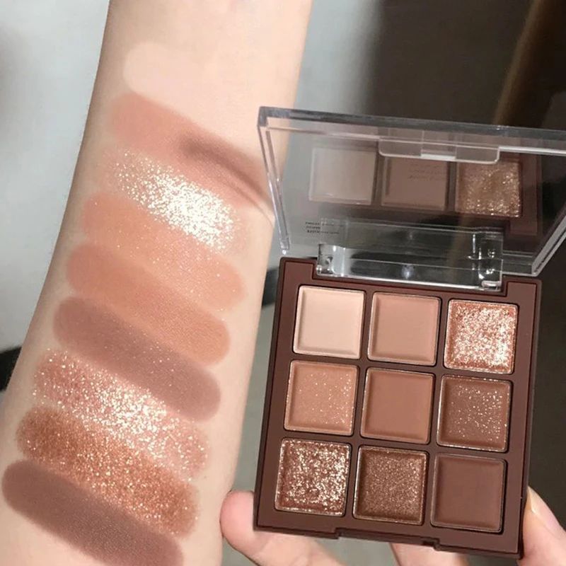 9 Colors Glitter Eyeshadow Palette Chocolate Brown Shimmer M