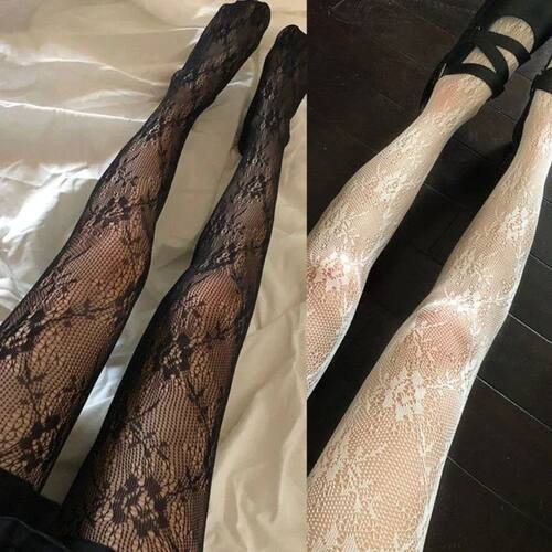 Sexy Womens Long Fishnet Stockings Pantyhose Floral Sheer Me