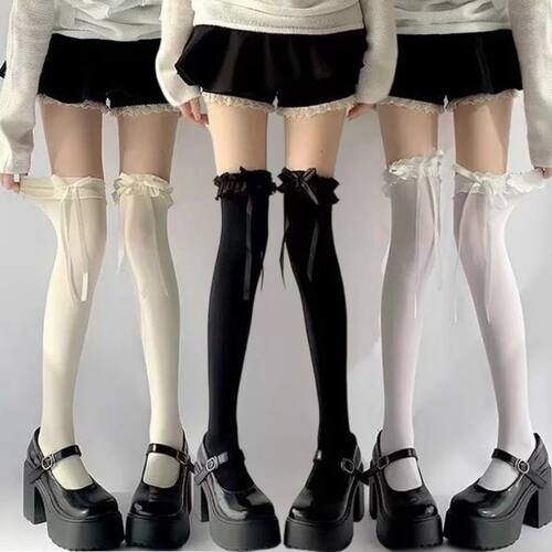 1/2/3pairs Japanese Lolita Jk Knee High Long Sock Black Whit