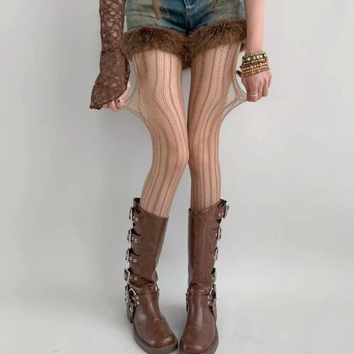 Hollowed Out Lace Tights Geometric Striped Patterned Fishnet