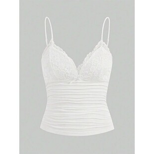 Sexy Lace Contrast Crop Bow Cami Front Women Grun Summer Top