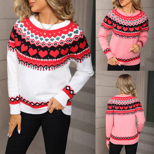2026 Winter Women's Love Sweater Pullover Large Size Christm