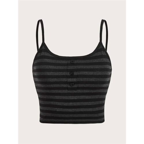 Goth Punk Striped Button Cami Top Women Summer Y2K Clothes G