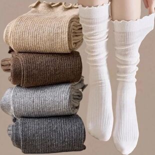 6colors Knee Winter Slou Trim Autumn Lace Edge Ruffled Socks