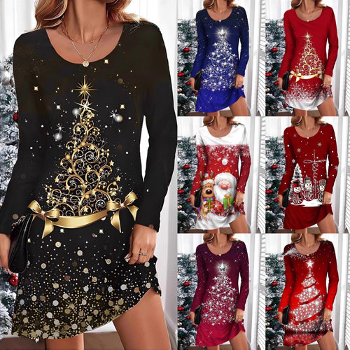 Women's Christmas Element Casual Christmas Tree Print Long S