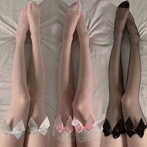 Lolita Girls Bowknot Thigh High Stockings Women Kawaii Cute