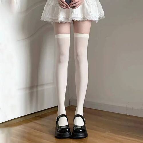 JK Black White Solid Color Long Socks Women Over Knee Thigh