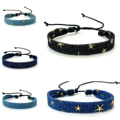 Vintage Star Pattern Blue Literary Denim Fabric Bracelet For