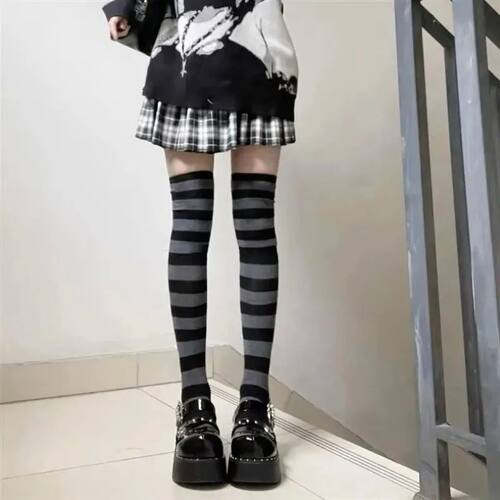 Girls Japanese Jk Calf Stockings Colorful Stripes Gothic Pun
