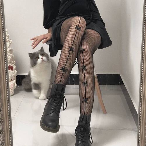 Black White Bow Girls Tights Hollow Out Transparent Slim Fis