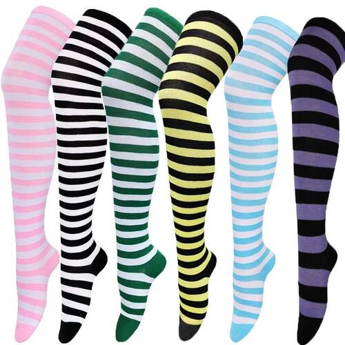 Color Striped Stockings Japanese Over Knee Socks Fashion Wom