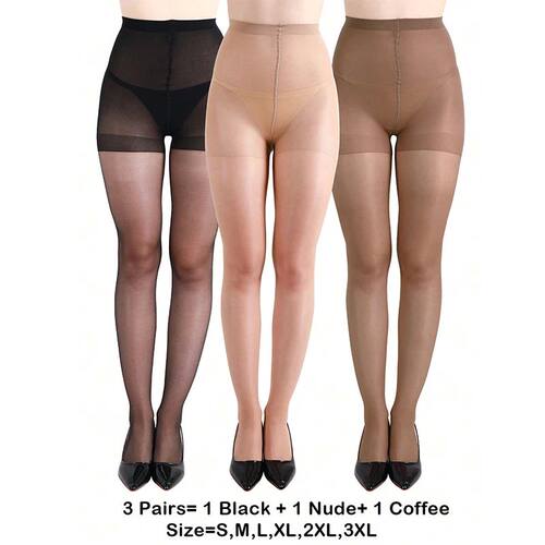 3 Pairs 20D Women's Sheer Tights Ultra Thin High Waist Panty