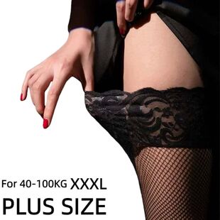 Large Plus Size Black Lace Top Fishnets Long Socks Silicone