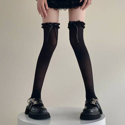 1 pair of women's white bow over knee women's spring and sum