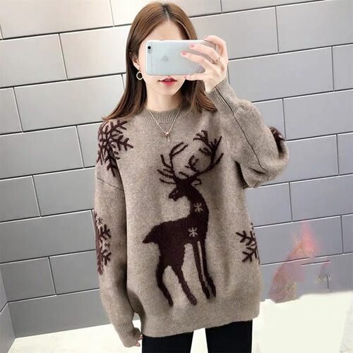 Christmas Elk Sweater Women's Autumn And Winter Thickened Lo