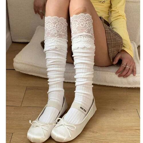 Boot Socks Autumn/Winter Solid Color Thigh High Lace Cute Lo