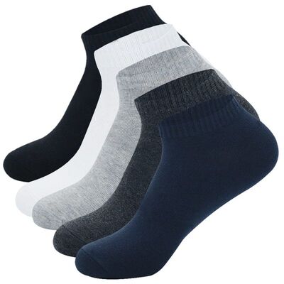 5pairs Men Ankle Socks Cotton Boat Black Solid Color Thin Br