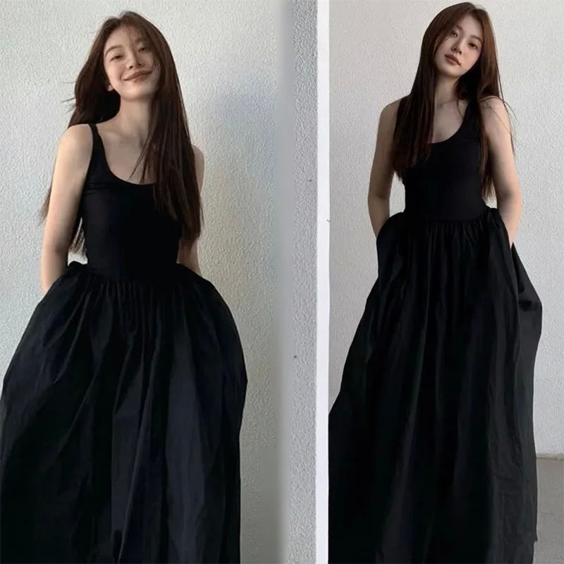 Black Strapless Long Dress Women Fashion Slim Sleeveless O-N
