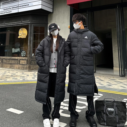 阿迪达斯男女同款过膝加厚长款运动保暖连帽羽绒服 GK0664 JG3840