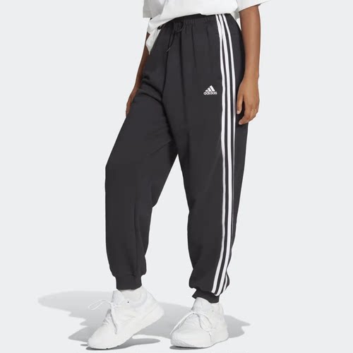 Adidas阿迪达斯女子经典三条纹卫裤针织宽松运动训练长裤 HA4375